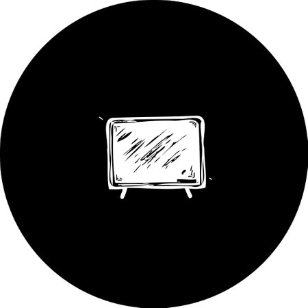 A minimalistic sketch of a screen with stands, rendered in black and white. Isolated against a circular backdrop, creating a focal point on the central object.のイラスト素材