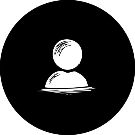 A simple, stylized image shows a human-like figure icon in white against a dark circular backdrop, featuring a hand-drawn look and feel. It conveys generic user representation.のイラスト素材