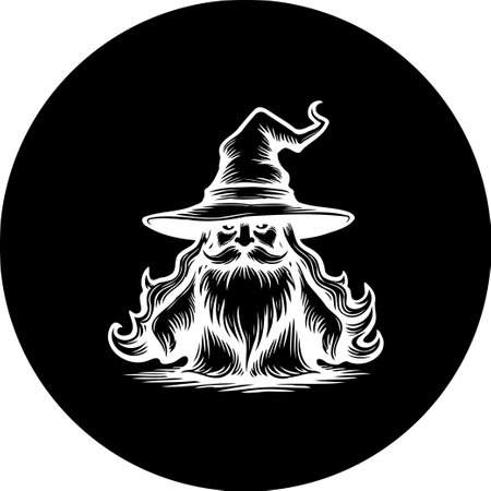 Intricate wizard graphic showcases a captivating, long beard. Perfect for fantasy-themed projects, halloween illustrations, or to add a touch of mystery to any design.のイラスト素材
