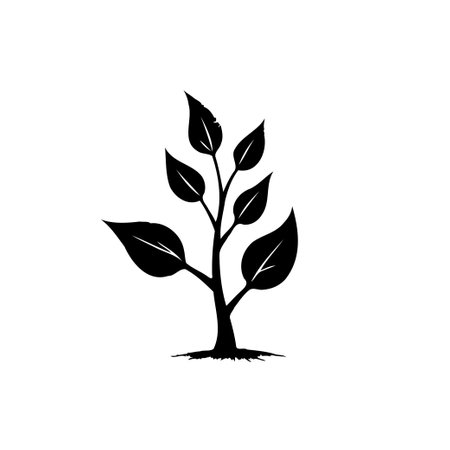 A minimalist, monochrome illustration showcasing a young plant with delicate leaves. Symbolizes growth, new beginnings, and the beauty of nature in a simple, elegant design.のイラスト素材