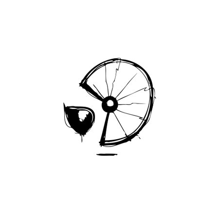 A minimalist artwork showcases a stylized wheel fragment. Thick, dark brushstrokes create an expressive, imperfect, abstract aesthetic. This image offers a unique and dynamic visual.のイラスト素材