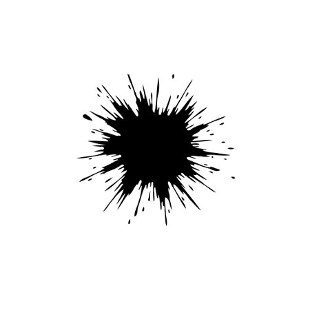 A solitary black ink splatter spreads dynamically across a white canvas, perfect as an isolated design ingredient or graphic element.のイラスト素材
