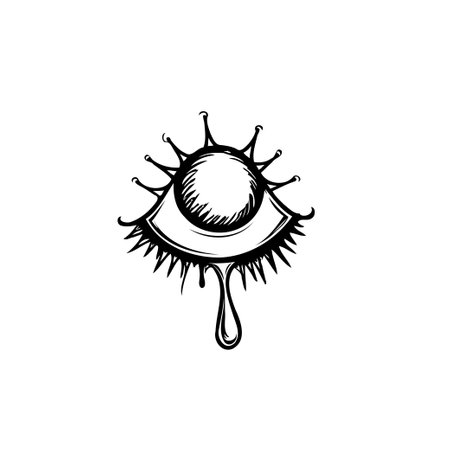 A minimalist yet bold illustration of a stylized eye with unique radiating elements. A single tear drop adds a touch of mystique to this graphic design.のイラスト素材