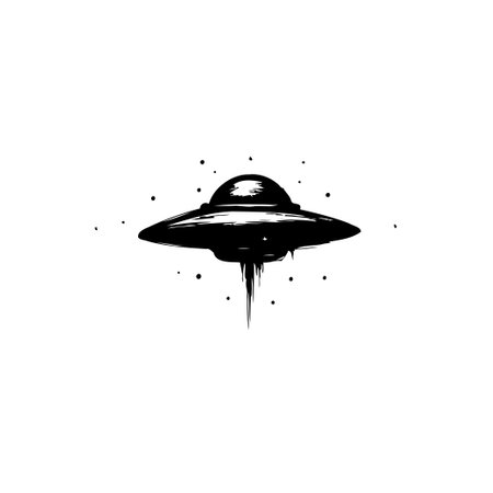 A stylized monochrome image showcases a UFO, evoking a sense of mystery and otherworldly...