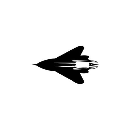 A stylized black silhouette of a modern jet aircraft, emphasizing speed and technological advancement. Ideal for designs related to aviation, travel, and future technology.のイラスト素材