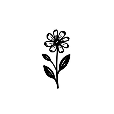 A delicate, single-flower illustration. A minimalist and elegant botanical drawing, ideal for decorative purposes. Depicts a blooming flower, showcasing natural simplicity.のイラスト素材