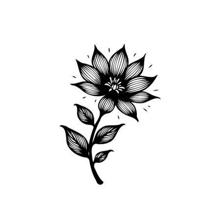Detailed botanical illustration of a stylized flower with intricate line work, evokes a sense of delicate beauty and natural elegance. Ideal for various artistic and decorative applications.のイラスト素材