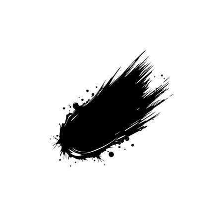 Dramatic black ink splatter, a bold brushstroke graphic element on a clean white background. This expressive shape adds artistic flair, ideal for modern design projects.のイラスト素材