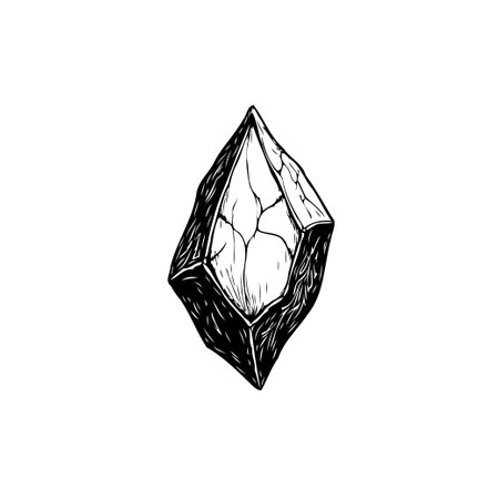 Detailed monochrome sketch of a crystal, revealing a network of interior cracks. This intricate rendition evokes concepts of mineral formations, esoteric imagery, and inherent natural beauty.のイラスト素材