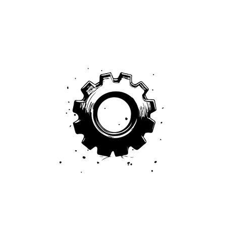 A stylized illustration of a single gear, emphasizing mechanical concepts. Suitable for themes related to industry, technology, engineering, or technical designs. Perfect for design projects.のイラスト素材