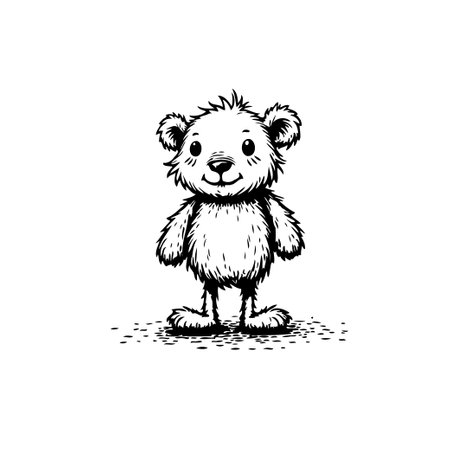 A delightful monochrome illustration depicts a whimsical teddy bear. The sketch is full of charm and character, rendered with expressive lines and shading to showcase its playful design.のイラスト素材
