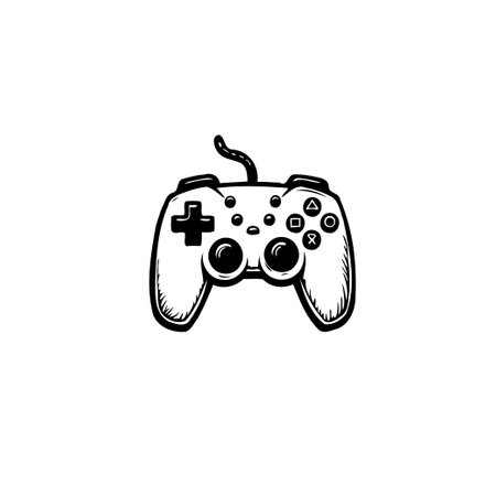 A hand-drawn style illustration of a video game controller, isolated on a white background....