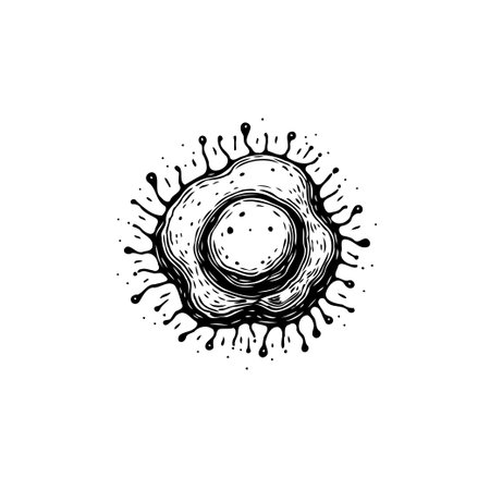 Monochrome depiction of a microbe exhibiting a stylized cellular structure. This artistic rendition can be used to visualize microbiology and scientific subjects, suited for illustrative purposes.のイラスト素材
