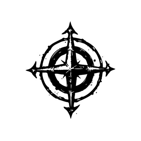 Stylized compass rose illustration in a decorative, ornate design. Perfect for representing travel, navigation, exploration, or vintage cartography in graphic arts projects.のイラスト素材