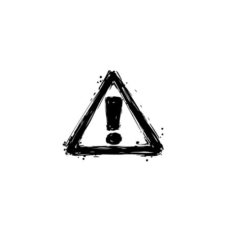 A distressed warning icon featuring an exclamation mark within a triangle, conveying danger, caution, and the need for immediate attention, evoking concern and the potential for risk.のイラスト素材
