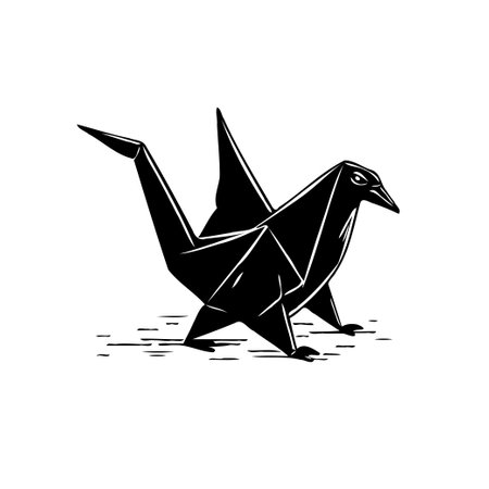 A stylized depiction of a paper bird, rendered in a monochromatic scheme. The bird is formed through geometric shapes reminiscent of origami, giving it a crafted appearance.のイラスト素材