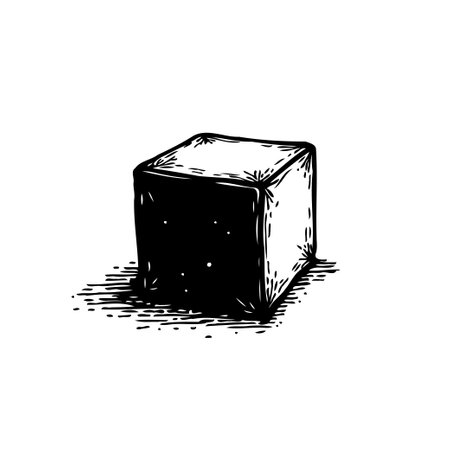 A stark monochrome cube rendered with intricate shading and shadow play. The image conveys a sense of simplicity and depth, highlighting the geometric purity of the form.のイラスト素材