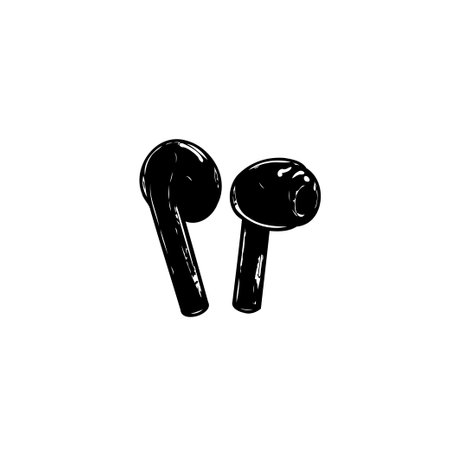 Minimalist black and white vector drawing showcasing wireless earbuds. A stylish and convenient accessory for enjoying music or communication on the go.のイラスト素材