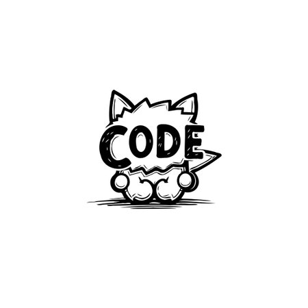An artful mascot promoting code, software development, and programming. An engaging visual to inspire new technology, future digital, virtual presence, funny, and online possibilities.のイラスト素材
