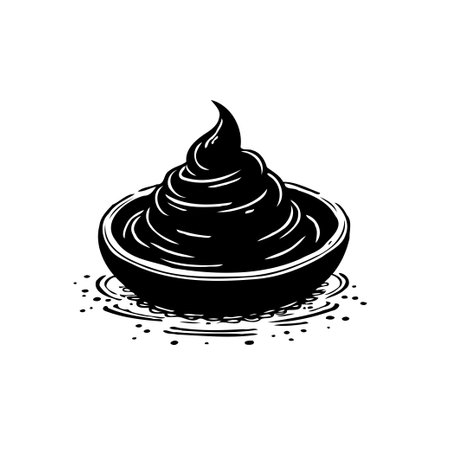 A stylized, monochrome illustration features a creamy dessert swirling elegantly in a bowl. Isolated on a plain backdrop, this image conveys a sense of refined sweetness and culinary art.のイラスト素材