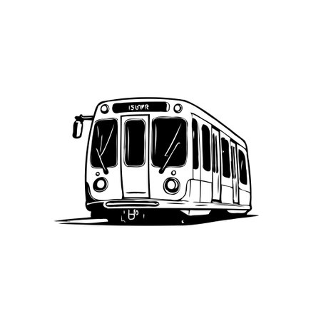 This is a monochrome illustration that highlights a passenger train. The image showcases public transport, making it ideal for transportation or travel themes.のイラスト素材