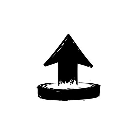 A hand-drawn style arrow rises from a circular base, suggesting upward movement and progress. Rendered in black and white, it's a simple yet dynamic graphic.のイラスト素材