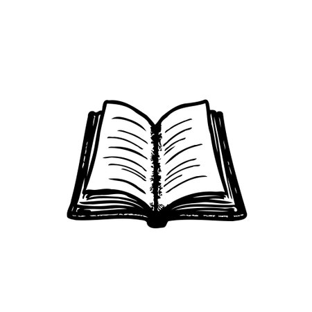 Simple yet evocative hand-drawn illustration of an open book, perfect for conveying concepts related to education, learning, and the joy of reading. A classic symbol of knowledge and exploration.のイラスト素材