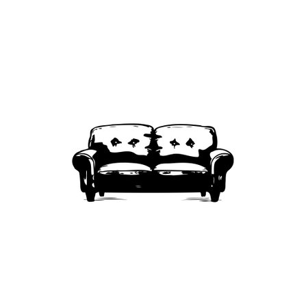A minimalist, monochromatic illustration of a sofa presents a cozy interior seating arrangement. The simplicity evokes the concepts of home, comfort, and domestic life.のイラスト素材