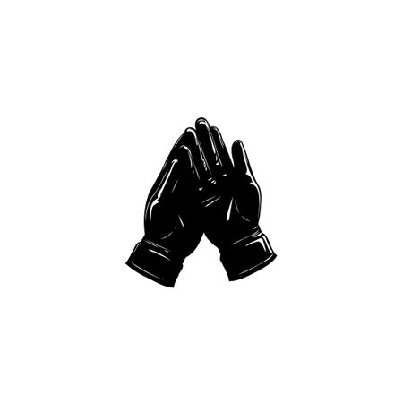 A minimalist yet impactful illustration showcases two gloved hands clasped together. Evokes a sense of peace, reverence and contemplation. Simple, elegant design for various spiritual or artistic contexts.のイラスト素材