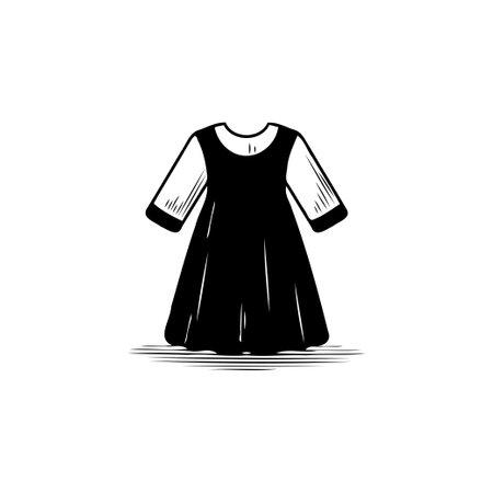 A simple, monochrome illustration of a dress with long sleeves. The design emphasizes a minimalist style, making it suitable for clothing, fashion, or design concepts.のイラスト素材