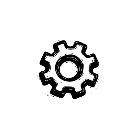 A dynamically designed cogwheel icon symbolizes mechanical precision and industrial prowess. This image conveys a sense of technology and engineering through its iconic depiction.のイラスト素材