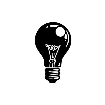 A stylized monochrome illustration of a lightbulb, symbolic of a bright idea or innovative solution. A clean and simple vector image suitable for graphic design concepts.のイラスト素材