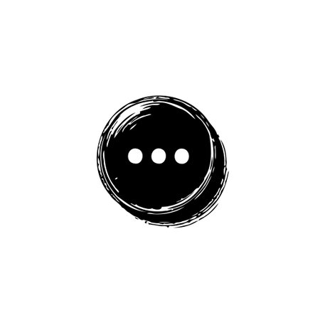 Black grunge circle featuring three centered dots, an abstract visual representation symbolizing ellipsis, implying progression, uncertainty, suggestion, or a continuing action in minimalist style.のイラスト素材