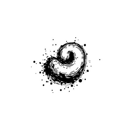 A creatively rendered heart shape features a dynamic brushstroke style with scattered ink splatters, creating an abstract and artistic design in monochrome.のイラスト素材