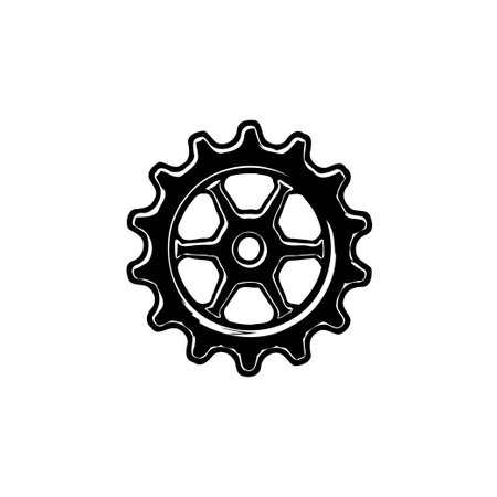 A crisp, graphic representation of a gear, offering a versatile visual for conveying concepts of mechanics, engineering, or industrial processes. Suitable for digital and print applications.のイラスト素材