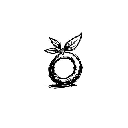 Simple and clean illustration of a stylized fruit with leafy sprout on top. The hand-drawn quality conveys organic and natural feel, ideal for themes like health and wellness.のイラスト素材