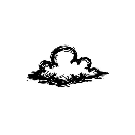 Monochrome sketch of an atmospheric cloud. This stylized design conveys an artistic and illustrative feel, ideal for graphic designs and creative representations of nature.のイラスト素材
