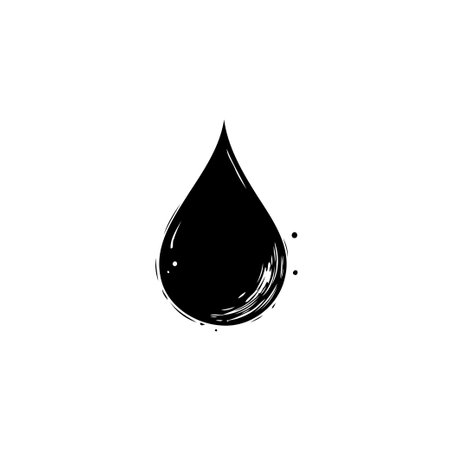Stylized depiction of a liquid drop, rendered in black with a brushstroke effect, conveying a sense of fluidity and artistic texture. Minimalist and abstract in nature.のイラスト素材