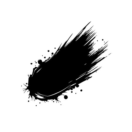 Dramatic ink blot graphic design element featuring dynamic splatters and a fluid brushstroke effect, ideal for adding an artistic touch to creative projectsのイラスト素材