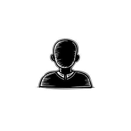 A stylized monochromatic illustration of a faceless person emphasizes anonymity and simplicity. Perfect for representing users, profiles, or general figures, this versatile graphic offers a contemporary touch.のイラスト素材
