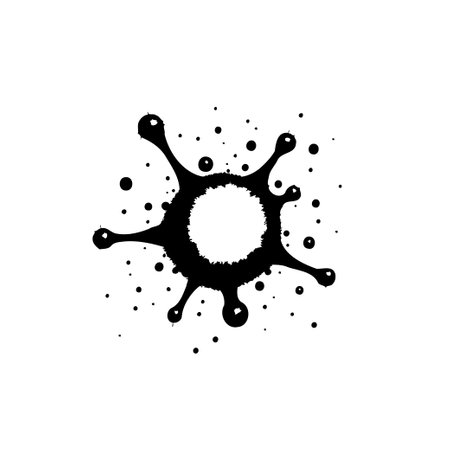 Simple monochrome drawing of a stylized splatter. Design features irregular edges and scattered droplets for an abstract artistic effect.のイラスト素材