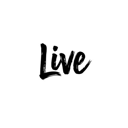 A powerful, handwritten "Live" in bold black brushstrokes against a white backdrop conveys an energetic message. Its calligraphic style suggests vitality and existence.のイラスト素材