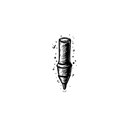 A hand-drawn illustration displays a simple ink dropper in a sketch style. This monochrome drawing emphasizes artistic design with precise, delicate details. It's a creative and minimal visual element.のイラスト素材