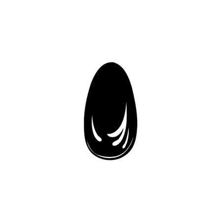 A sleek, minimalistic black egg form featuring a glossy surface and subtle reflections, conveying elegance and graphic simplicity. Isolated on a white backdrop, it is perfect for designs.のイラスト素材