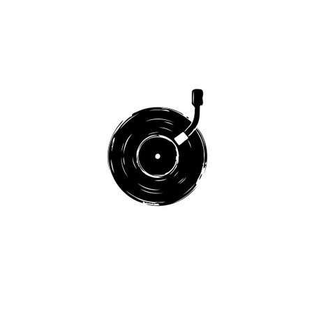 A textured digital painting presents a vinyl record and turntable needle, invoking a sense of vintage audio and musical nostalgia. The illustration captures the essence of analog sound.のイラスト素材