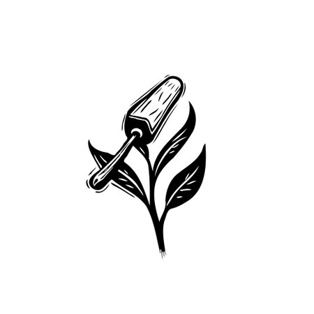 An expressive illustration merging natural botanical shapes with the utilitarian form of a tool. The contrasting textures give depth. Creating a symbolic representation of nature and craft.のイラスト素材