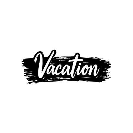 Stylish vacation typography design element featuring a grungy black brushstroke texture. Perfect for travel-themed branding, promotions, or artistic projects.のイラスト素材