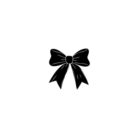 A minimalist monochrome illustration features a stylized ribbon bow. The design is simple, elegant, and ideal for festive decorations or graphic projects.のイラスト素材