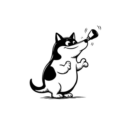 A charming illustration of a dog character joyfully interacting with a bell, rendered in a playful cartoon style, this graphic conveys lightheartedness and cheerful amusement. Perfect for whimsical design projects.のイラスト素材