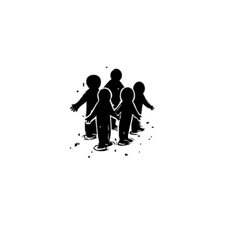 A minimalist graphic illustrates a group of figures in silhouette, signifying community, togetherness, and human connection through a stylized abstract representation.のイラスト素材